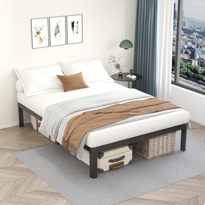 MAF Metal 18 Inch King Platform Bed Frame with Anti-Collision Round Legs, Black 3500 Lbs Heavy Duty Bed Frame with Wood Slats, No Box Spring Needed, Easy Assembly