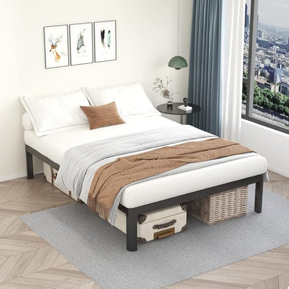 MAF 14 Inch King Platform Bed Frames with Wooden Slats, Black 3500 Lbs Heavy Duty Metal Bed Frame with Anti-Collision Round Legs, No Box Spring Needed, Easy Assembly