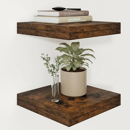Vivelove 12" Deep Floating Shelves for Wall 12" Long, Wall Shelves for Living Room Bedroom Bathroom Kitchen Laundry Room, Farmhouse Rustic Shelves for Home Decor, 12" X 12" X 2" Set Of 2, Rustic Brown