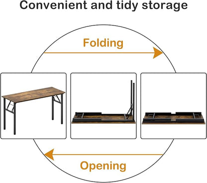 Need Home Office Desk Large Computer Desk 60 inch Sturdy Table Foldable Desk Gaming Computer Table No Assembly Required, Rustic Brown&Black Frame AC5FB(152.4 * 60)