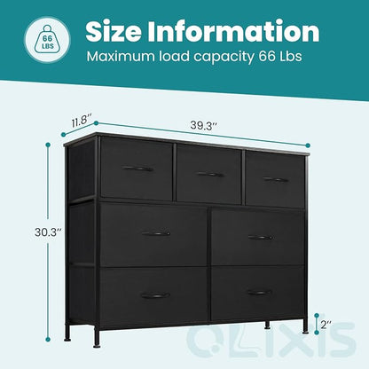 OLIXIS Dresser for Bedroom with 7 Fabric Drawers Storage Organizer Closet Chest Clothes Cabinet Vertical Dresser for Living Room Entryway Hallway,Black