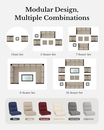 HILLGA Luxury Outdoor Furniture High Back Patio Sofa, Oversized 3-Seater Couch with 6'' Thick Cushions, Ideal for Porch, Poolside, Deck, and Yard(Blue)