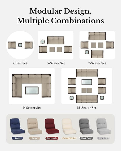 HILLGA Luxury Outdoor Furniture High Back Patio Sofa, Oversized 3-Seater Couch with 6'' Thick Cushions, Ideal for Porch, Poolside, Deck, and Yard (Dark Gray)