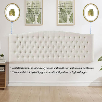 24KF Upholstered Tufted Button Linen Wall Mounted Headboard,Comfortable Fashional Headboard King/CA King Size, 6055-K-Ivory