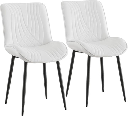 VECELO Dining Chairs Set of 2, Modern Upholstered Faux Leather Cushion Seat and Metal Legs for Kitchen, Living Room, White