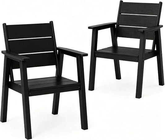 Outdoor Dining Chairs Set of 2,HDPE Patio Chairs with Wide Seat,Ergonomic Design Outdoor Furniture for Porch,Backyard,Deck,Black