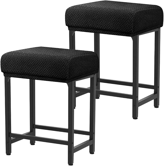 Levoberg Bar Stool Cover Rectangle Stretch Counter Height Barstool Slipcovers Rectangular Vanity Stool Cover Kitchen Counter Saddle Seat Cover for Wooden Metal Bench Set of 2 Black