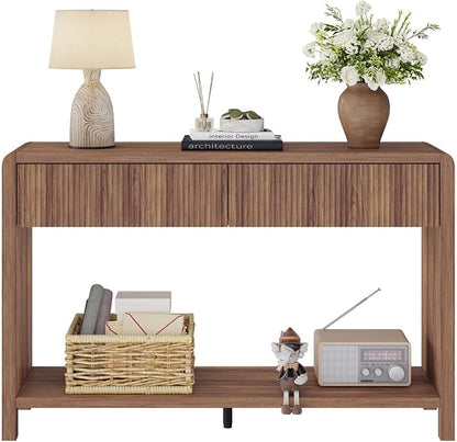 FATORRI Console Sofa Table for Entryway, 47.2 inch Wood Foyer Tables for Living Room, Farmhouse Couch Table behinde Sofa with 2 Drawers for Hallway Storage (Walnut)