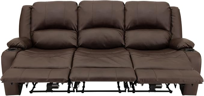 RecPro RV Recliner Charles 80" Powered Triple Wall Hugger | Drop Down Console | RV Furniture with Upgraded 2023 Fabric (Chestnut)