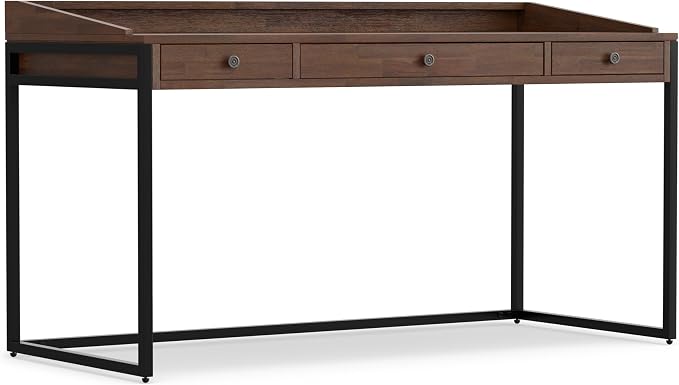 SIMPLIHOME Ralston Desk - 60 Inch Wide Solid Acacia Wood and Metal Writing Desk in Distressed Charcoal Brown, Modern Industrial Home Office Computer Table with 2 Drawers and Flip-Down Keyboard Tray