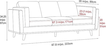Valencia Artisan Full Leather Sofa 88” - Pure Full Italian Nappa Leather Couch, Solid Wood Accent, Ultimate Comfort, Cognac Tan