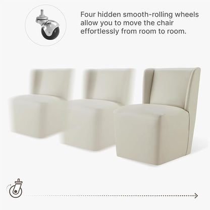 KISLOT Upholstered Dining Chairs Set of 2 with Casters, Wingback Modern Side Armless Deskchair with Rollers for Diningroom Bedroom Livingroom Reading Room, Cream Faux Leather