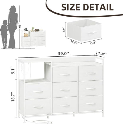 Somdot White Dresser for Bedroom with 8 Drawers,Wide Fabric Night Stand for Storage and Organization with Fabric Bins,Chest of Drawers for Bedroom Chest of Drawers for Living Room Entryway