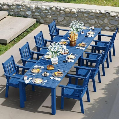 YEFU HIPS Patio Table Set: 10 Piece Outdoor Table and Chairs Dining Furniture Set with Umbrella Hole - Blue Modern Plastic Dining Sets 8 Person for Outside Deck with Metal Aluminum Frame