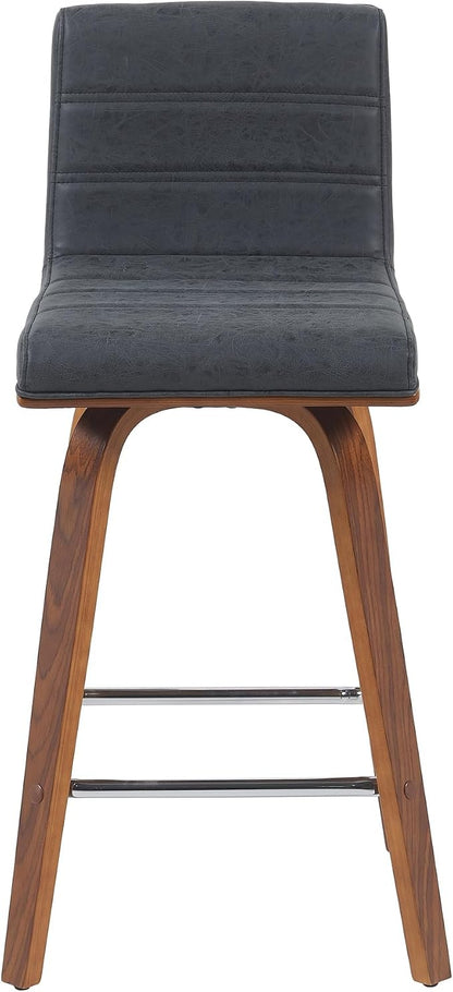 Vienna Modern Counter Height Swivel Bar Stool with Vintage Black Upholstered Seat and Walnut Finished Wood Frame Set of 3