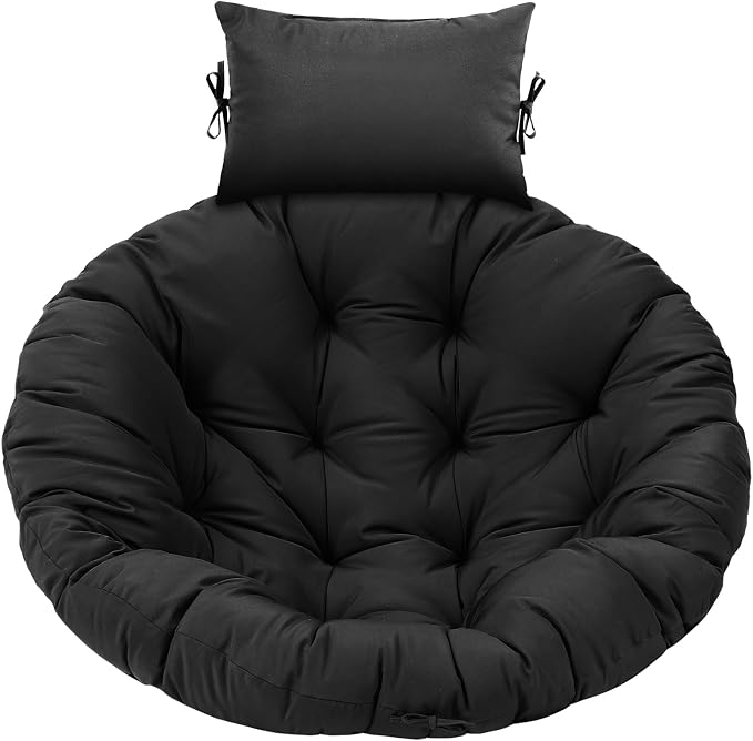 Tudomro Black Egg Chair Cushion Hanging Basket Chair Replacement 45x45 Hammock Basket Swing Waterproof Cushion Hanging Swing Pads with Headrest for Indoor Outdoor Porch Backyard Patio Garden