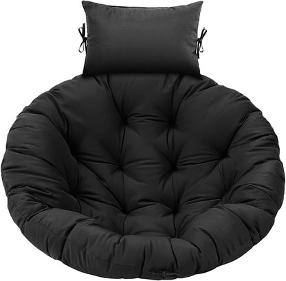 Tudomro Black Egg Chair Cushion Hanging Basket Chair Replacement 45x45 Hammock Basket Swing Waterproof Cushion Hanging Swing Pads with Headrest for Indoor Outdoor Porch Backyard Patio Garden