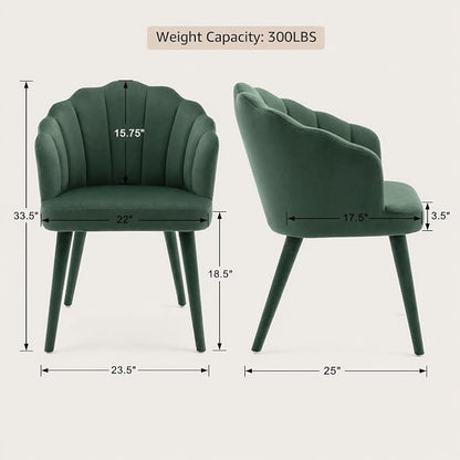 Hyfirm Velvet Dining Chairs Set of 6, Upholstered Modern Kitchen Dining Chairs with Petal Back & Fabric Covered Wooden Legs, Comfy Accent Armchairs for Bedroom/Kitchen/Vanity, Green
