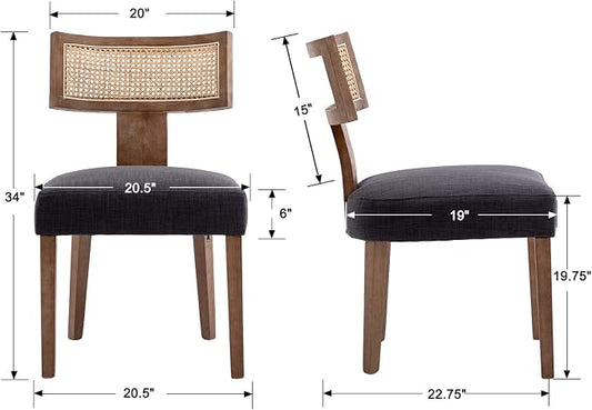 RIVOVA Rattan Dining Chairs Set of 6, Modern Fabric Upholstered Kitchen Chairs, Wooden Dining Room Chair Farmhouse Dinner Chair, Charcoal