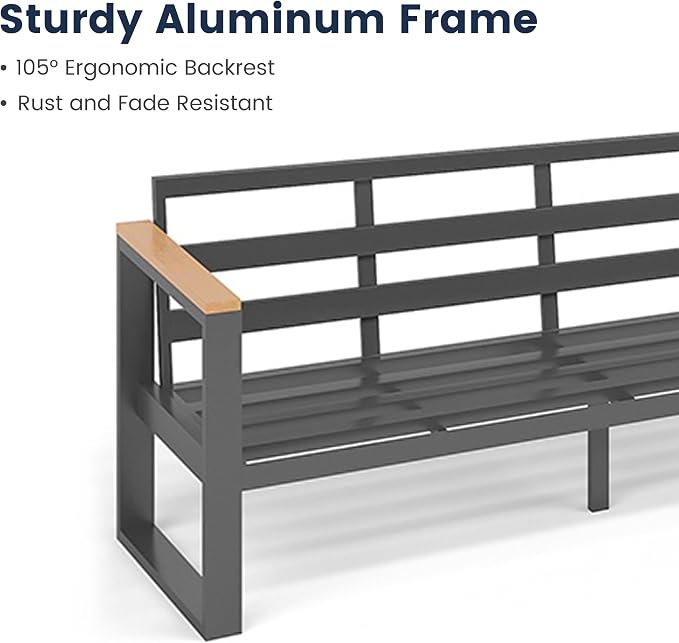 Sundale Outdoor Aluminum Patio Loveseat, All-Weather Outdoor Furniture with 6" Olefin Cushion & Wide Armrest, Outdoor Couch for Garden Deck Porch (Navy Blue)