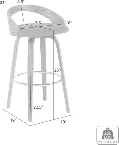 Sonia Modern Swivel Counter Height Bar Stool with Black Upholstered Seat and Patterned Oak Wood Finish Set of 2