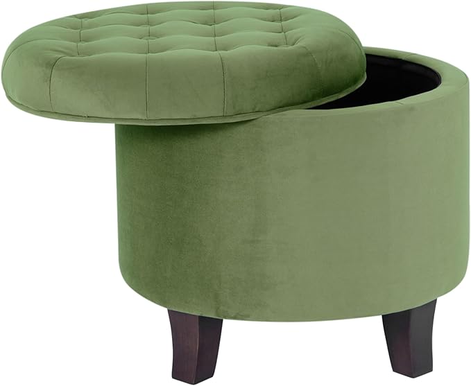 HomePop 19" Velvet Button Tufted Round Storage Ottoman - Green