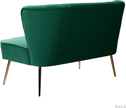 TINA'S HOME Contemporary Velvet Loveseat Sofa, Upholstered Loveseat Couch with Golden Metal Legs, Small Tufted 2-Seat Sofa Armless Love Seat for Living Room, Bedroom, Apartment Small Spaces, Green