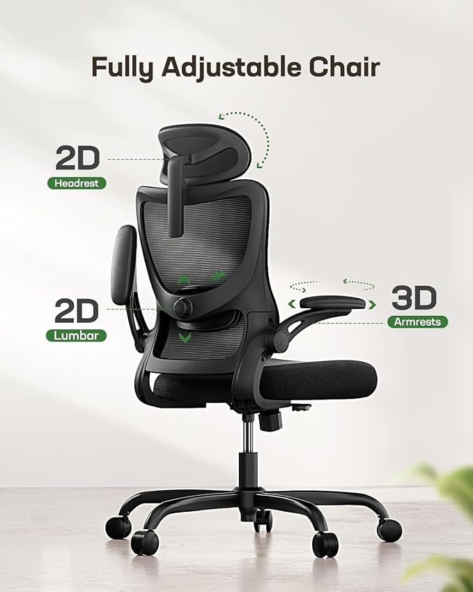 Marsail Ergonomic Office Chair with 3D Armrests, Pack of 10 | Office Desk Chair with High Back Mesh, Adjustable Lumbar Support, Rolling Work Swivel Task Chairs with Wheel, Headrest, home