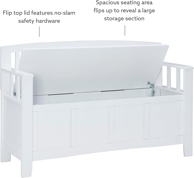 Cynthia White Storage Bench with Flip-Top Lid and Hidden Storage Space by Linon