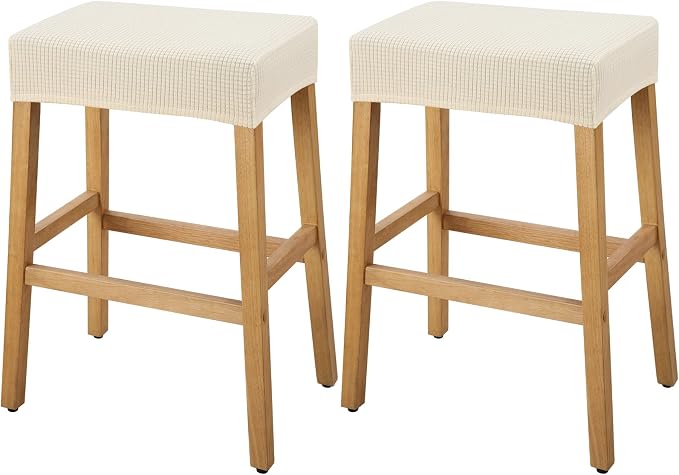 YISUN Stool Covers Rectangle - 2 Pack Stretch Waterproof Saddle Seat Cover Counter Bar Stools Bar Chairs Covers Kitchen Island Chairs Cushion Protector (2, Beige)