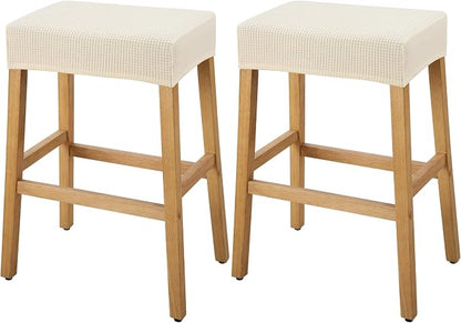 YISUN Stool Covers Rectangle - 2 Pack Stretch Waterproof Saddle Seat Cover Counter Bar Stools Bar Chairs Covers Kitchen Island Chairs Cushion Protector (2, Beige)