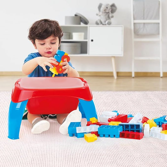 DOLU Activity Table with 30 Pcs Jumbo Building Blocks and Storage, Multi-Use Sensory Play Desk for Kids and Toddlers Age 12+ Months - Red/Blue