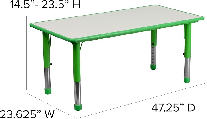 BizChair 23.625x47.25 Green Plastic Height Adjustable Activity Table