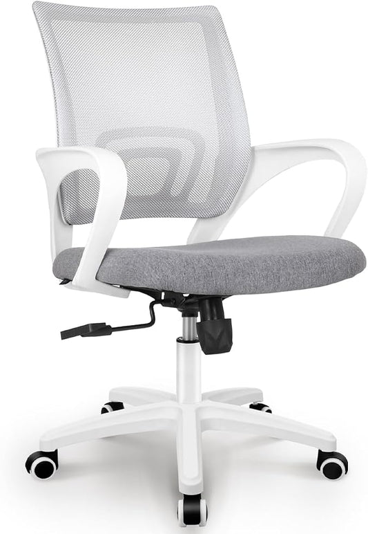 NEO CHAIR Office Desk Computer Chair Ergonomic Mesh Gaming Cushion Seat with Comfy Lumbar Mid Back Support Adjustable Height Swivel Rolling Wheels for Home Task (Grey)