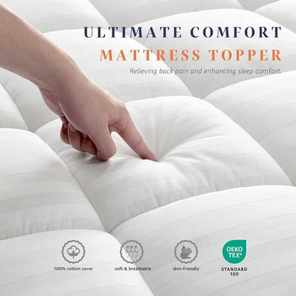 California King Mattress Topper, Premium 100% Cotton Top Soft Quilted Pillow Top Mattress Pad, Cooling Breathable Mattress Protector, 8-22" Deep Pocket Design(72 x 84 Inches, White)
