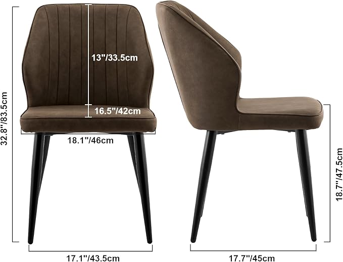 CLIPOP Dining Chairs Set of 2, Faux Leather Dining Chairs, Mid-Century Modern Dining Room Chairs, Upholstered Kitchen Chairs, Metal Legs/Backrest, Accent Leisure Chair for Guest Reception Room - Brown