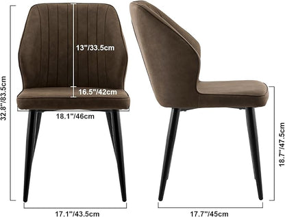 CLIPOP Dining Chairs Set of 2, Faux Leather Dining Chairs, Mid-Century Modern Dining Room Chairs, Upholstered Kitchen Chairs, Metal Legs/Backrest, Accent Leisure Chair for Guest Reception Room - Brown