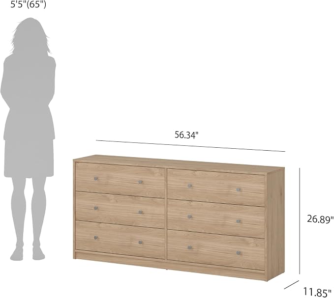 Tvilum Portland Jackson Hickory 3-Piece Bedroom Set - 6 Drawer Double Dresser and Nightstand Set of 2