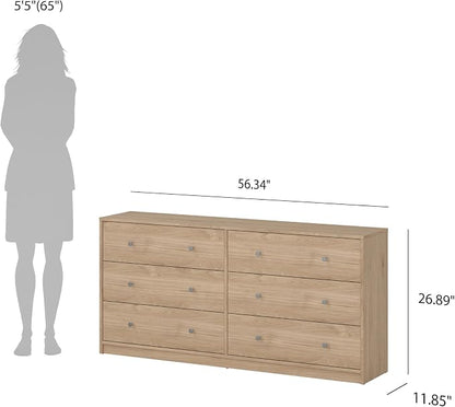 Tvilum Portland Jackson Hickory 3-Piece Bedroom Set - 6 Drawer Double Dresser and Nightstand Set of 2