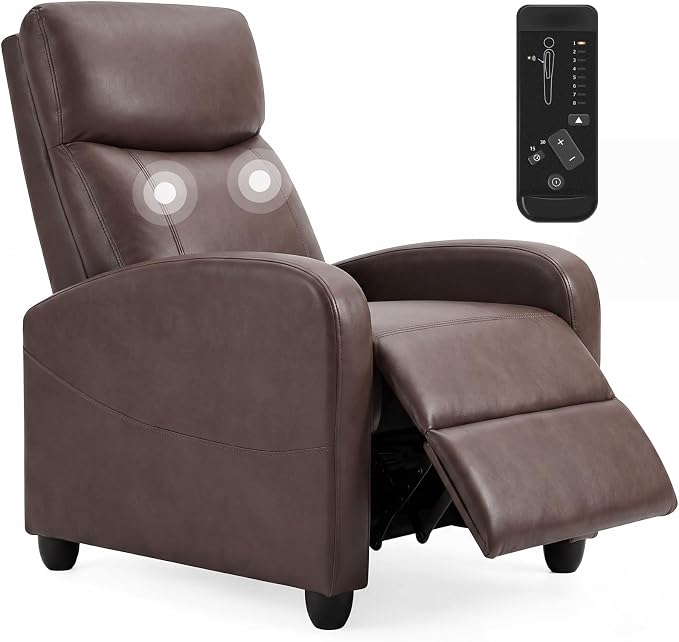 Massage Recliner Chair, Recliner Sofa Fabric for Adults, Recliners Home Theater Seating with Lumbar Support, Reclining Sofa Chair for Living Room, Mocha