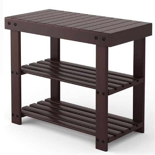 DUMOS Wooden Shoe Rack Bench with Storage, 3-Tier Bamboo Entryway Benches, Shoe Rack Holds Up to 286 lb Storage Organizer, 11.3 x 19.7 x 17.8 Inches, Suitable for Bedroom Living Room Balcony, Brown