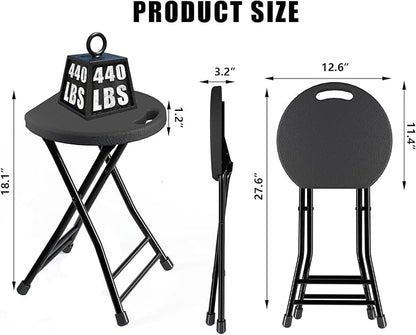 Folding Stool, 18 Inch Foldable Stool with Handle & Steel Frame, Pack of 8 Folding Bar Stools, 440lbs Sturdy Foldable Lightweight Metal Chair for Camping, Indoor and Outdoor, Black