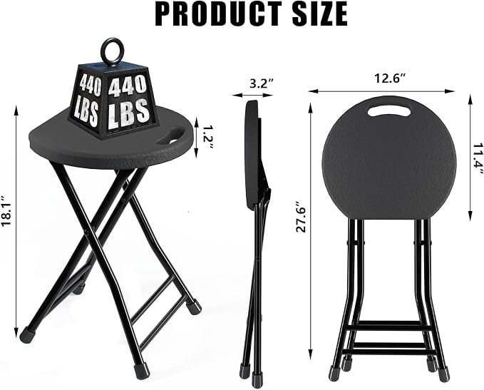 4 Pack Folding Stools with Foldable Table 6ft, Heavy Duty Dining Table and Chairs with Lock Function & Carrying Handle, Portable Indoor/Outdoor Furniture Set for Camping, Picnic, Party Black