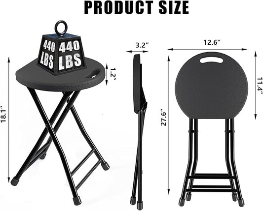 4 Pack Folding Stools with Foldable Table 6ft, Heavy Duty Dining Table and Chairs with Lock Function & Carrying Handle, Portable Indoor/Outdoor Furniture Set for Camping, Picnic, Party Black