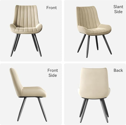 Mid Century Modern Dining Chairs Set of 6, Soft Cushion Upholstered Fabric Kitchen Chairs, Dark Beige