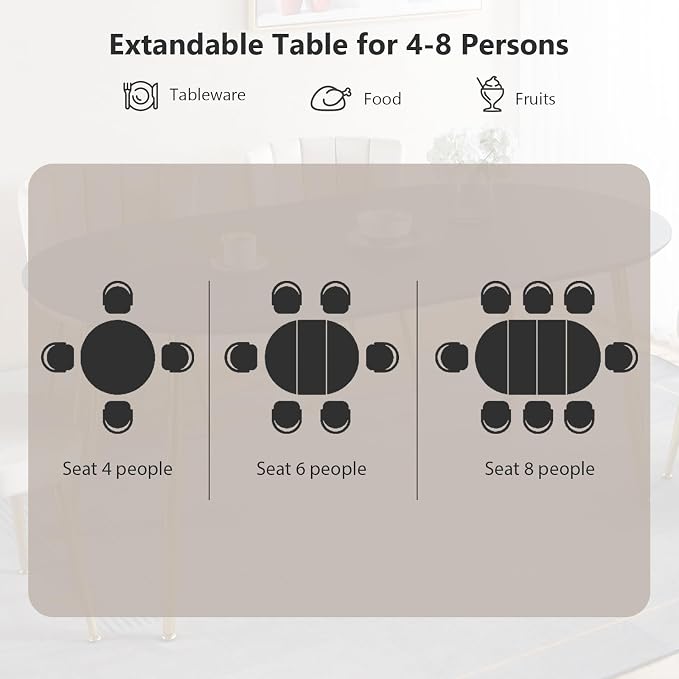 Extendable Round Dining Table for 4 6 Wooden Dining Room Table 39" to 70" Modern Kitchen Table for Dining Room Office Expandable Oval Dinner Table with MDF Top and Wood Legs Grey