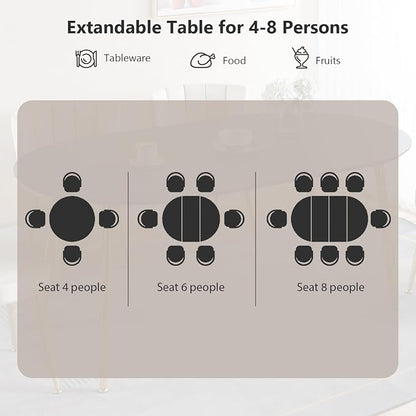 Extendable Round Dining Table for 4 6 Wooden Dining Room Table 39" to 70" Modern Kitchen Table for Dining Room Office Expandable Oval Dinner Table with MDF Top and Wood Legs Grey