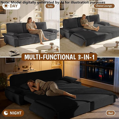 94.5" Pull Out Couch King Size, Futon Sofa Bed, 3-in-1 Convertible Sleeper Sofa Bed with Cushion Armrest, Modern Corduroy Loveseat Couches for Living Room, Small Space, Apartment, Dark Grey