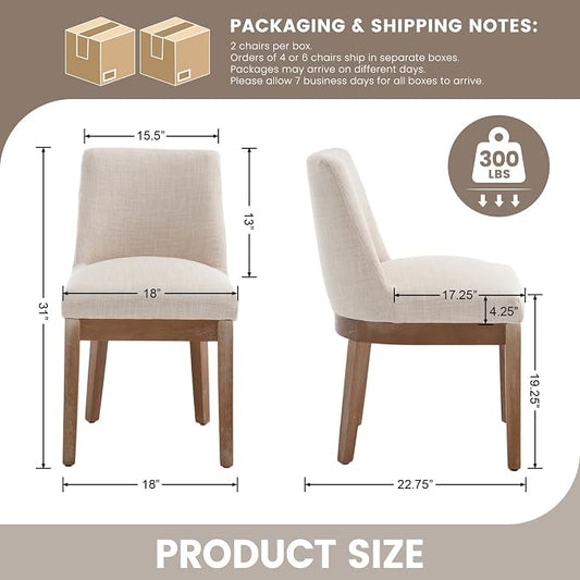 RIVOVA Upholstered Dining Chairs Set of 6, Modern Wooden Dining Room Chair Linen Fabric Kitchen Chairs Farmhouse Dinner Chair with Hardwood Frame, Beige