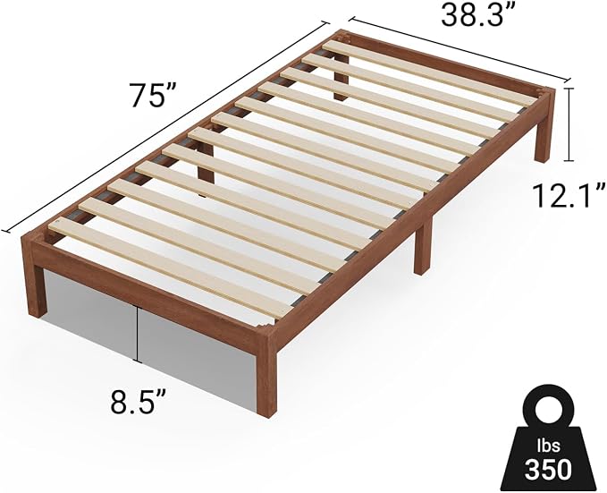 LIFEMENT Twin Bed Frame Classic Wood Platform, Noise Free, Under Bed Storage, No Box Spring Needed, Easy Assembly, Natural Walnut